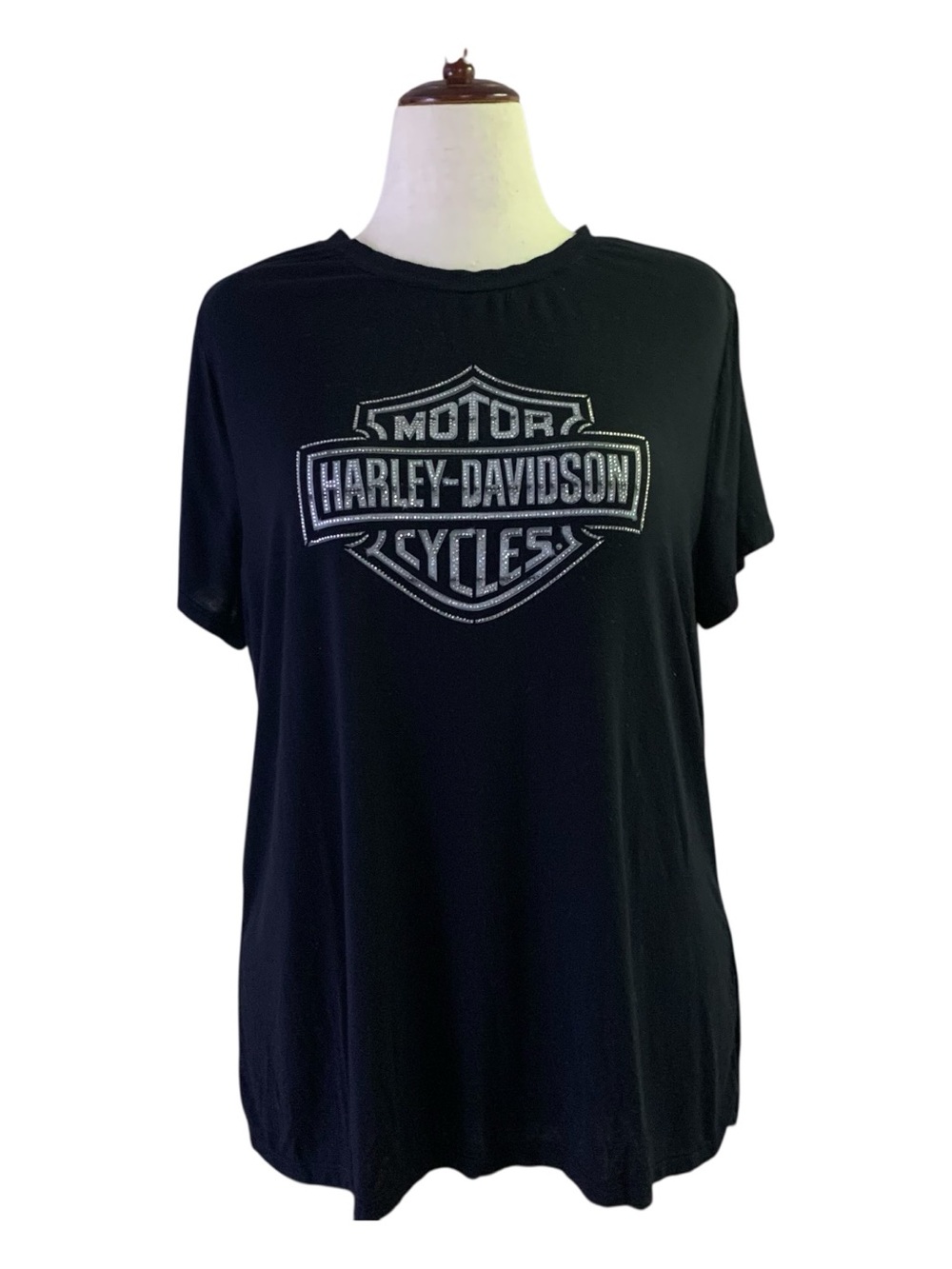 Harley-Davidson Woman's Black Embellished Logo Bar T-Shirt Jersey Rhinestone XL